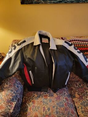 Patriotic Leather Bomber Jacket USA American Flag